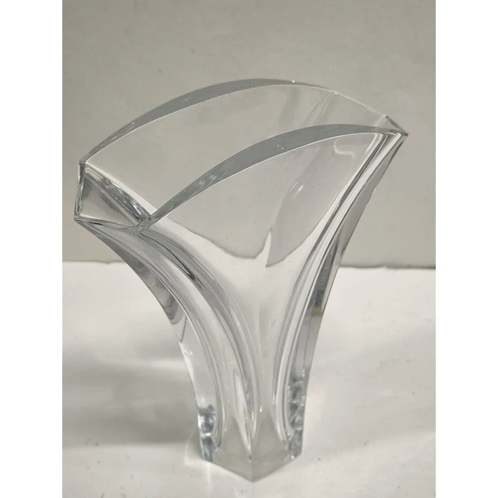 Vintage Baccarat France GINKGO Fan Sparkly Crystal Flower Bud Vase Signed